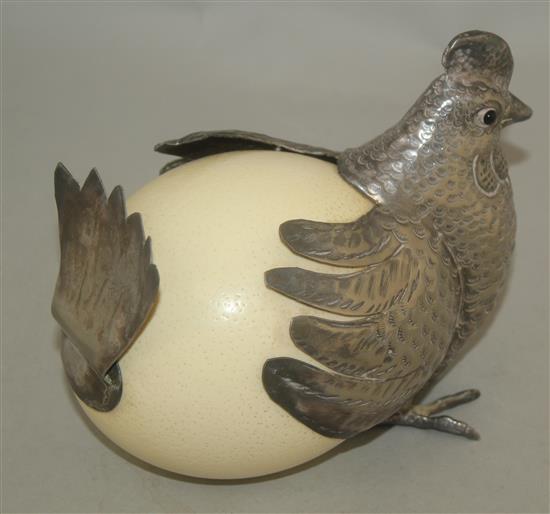 Gabriella Binazzi, Italian. An ostrich egg and silver plated chicken, 6.5in.